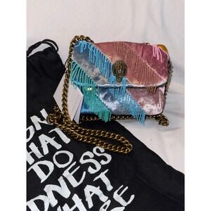 Kurt Geiger London Micro Kensington Velvet Beaded Fringe Crossbody Bag Multiclor